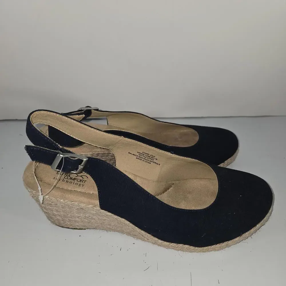 Kim‎ Rogers Dyann Ultra Comfort Navy Blue Slingback Wedge Shoes Sz 9.5M